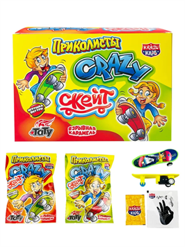 Взрывная карамель с игрушкой и татуировкой "Crazy Скейт" 1гр*30шт*12блоков. PPC005